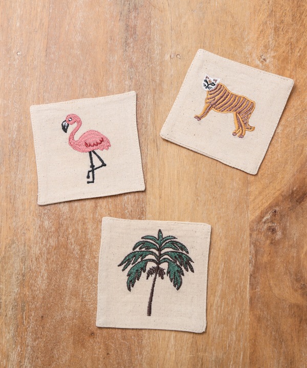 コットン素材 刺繍コースター  M26-2681