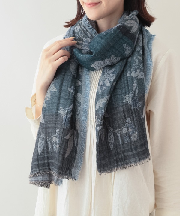 コットンウール 花柄ジャガードショール B25W023