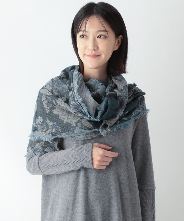 コットンウール 花柄ジャガードショール B25W023
