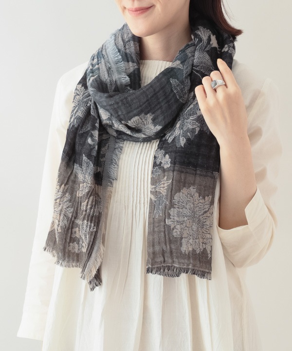 コットンウール 花柄ジャガードショール B25W023