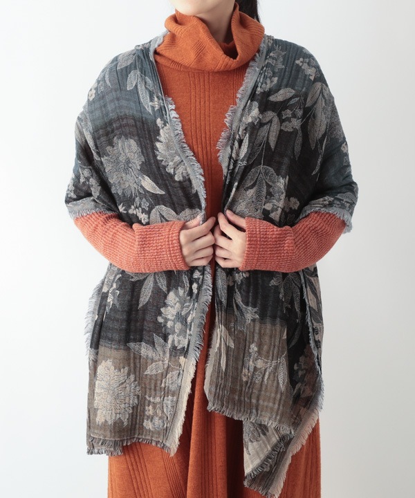コットンウール 花柄ジャガードショール B25W023