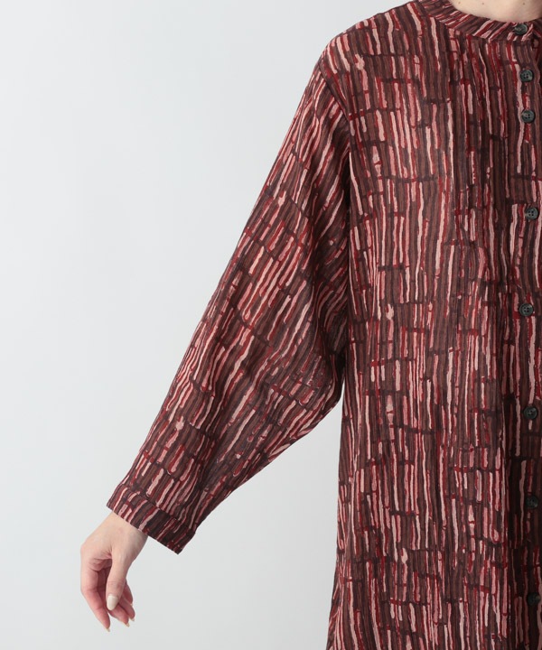 五月雨プリント・クレープコットンシャツワンピース 25W402