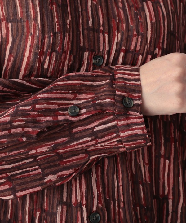 五月雨プリント・クレープコットンシャツワンピース 25W402