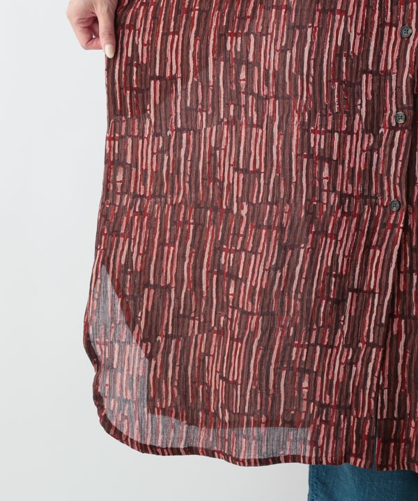 五月雨プリント・クレープコットンシャツワンピース 25W402