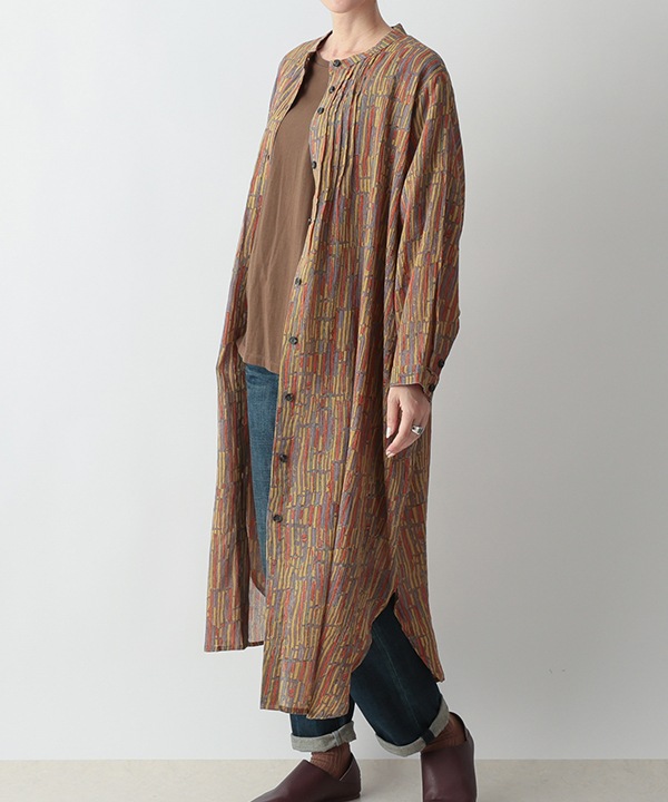 五月雨プリント・クレープコットンシャツワンピース 25W402