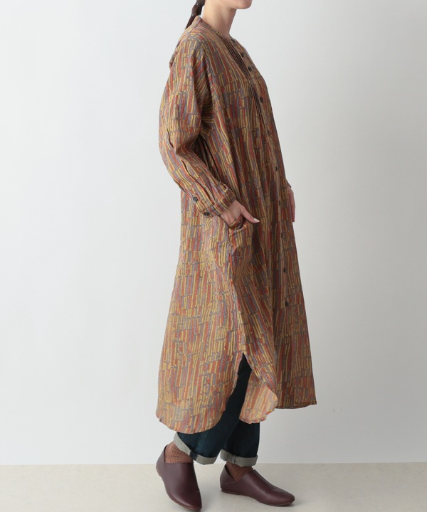 五月雨プリント・クレープコットンシャツワンピース 25W402