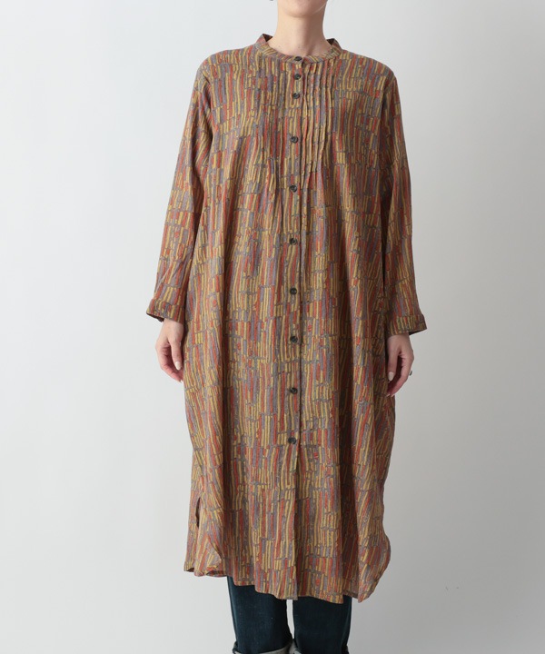 五月雨プリント・クレープコットンシャツワンピース 25W402