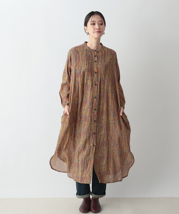 五月雨プリント・クレープコットンシャツワンピース 25W402