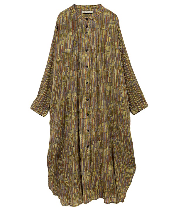 五月雨プリント・クレープコットンシャツワンピース 25W402