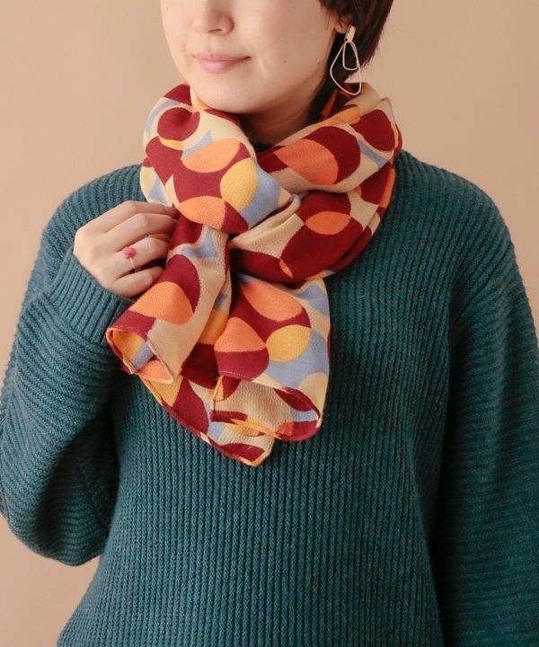 ウールコットン ドット柄プリントショール（2カラー）50x180cm B24W046 