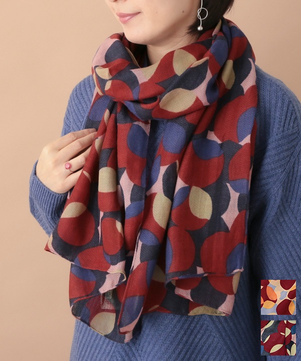 ウールコットン ドット柄プリントショール（2カラー）50x180cm B24W046 