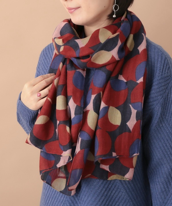 ウールコットン ドット柄プリントショール（2カラー）50x180cm B24W046 