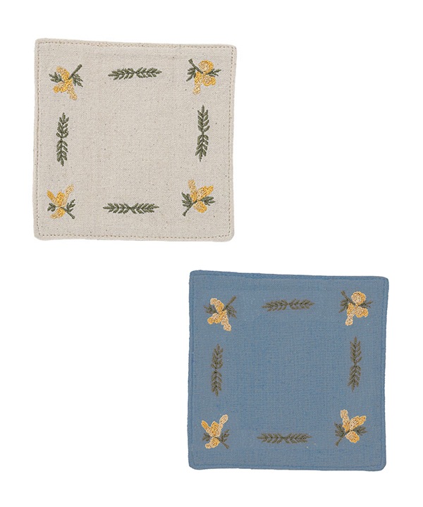 コットン素材 ミモザ刺繍 コースター M26-2682