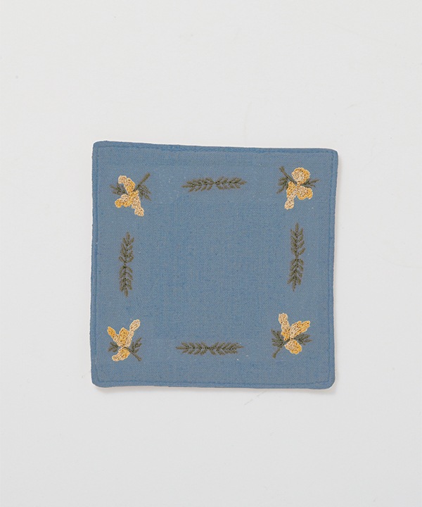 コットン素材 ミモザ刺繍 コースター M26-2682