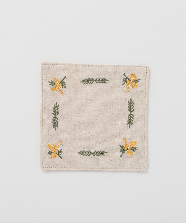 コットン素材 ミモザ刺繍 コースター M26-2682