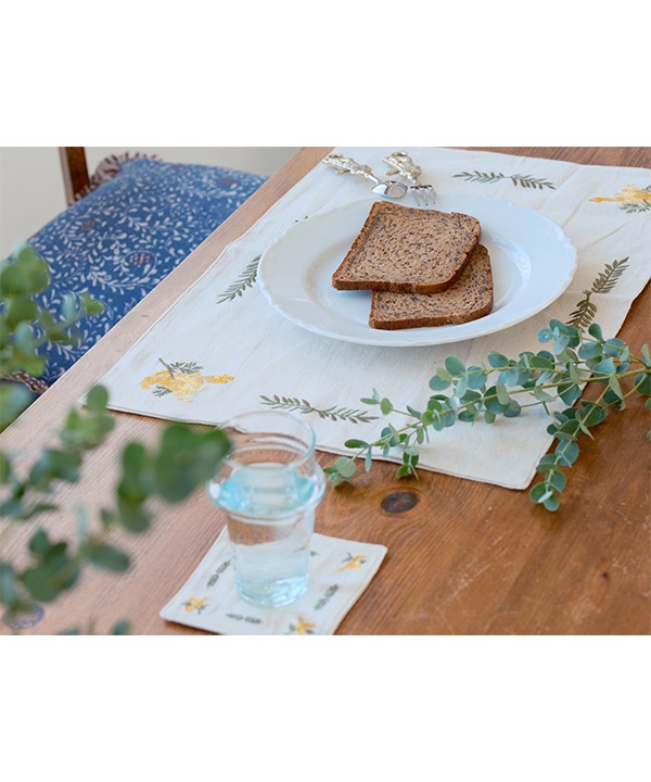 コットン素材 ミモザ刺繍 コースター M26-2682