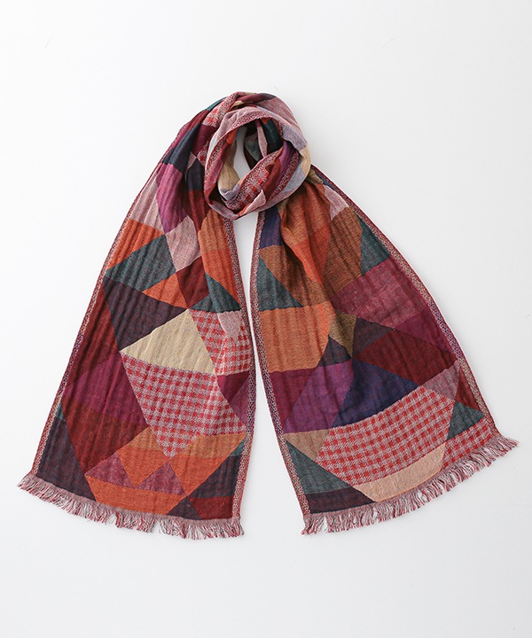 コットンウール 幾何学柄ジャガードショール B25W024WI