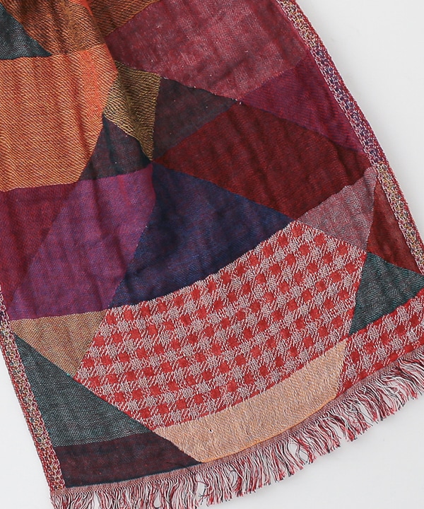 コットンウール 幾何学柄ジャガードショール B25W024WI