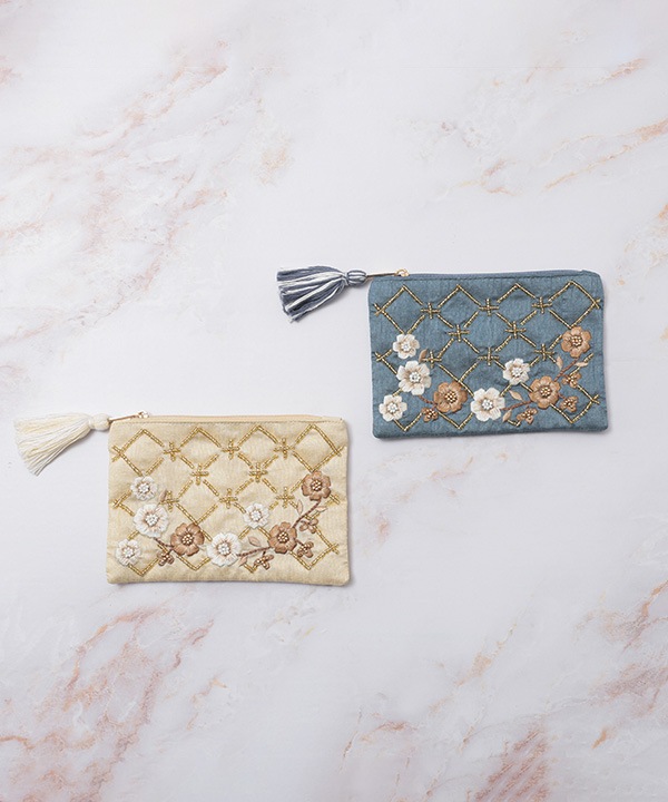 フラワー格子 刺繍ポーチS 15×10cm M42-2873