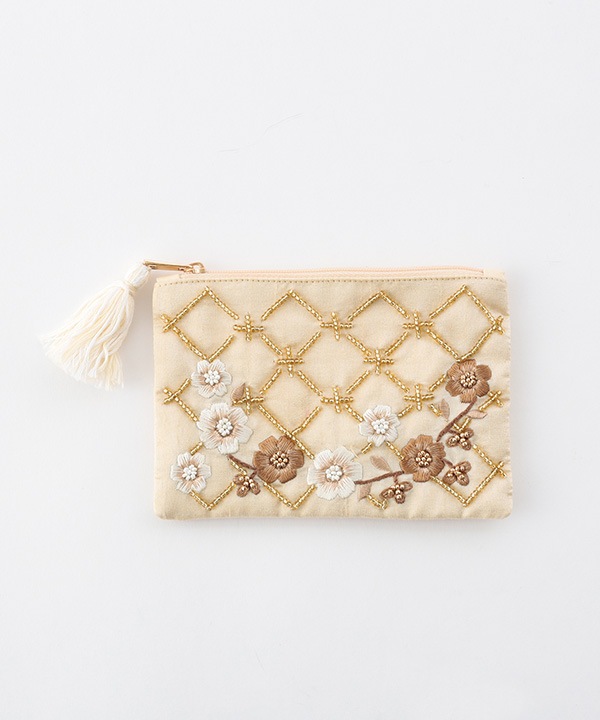 フラワー格子 刺繍ポーチS 15×10cm M42-2873