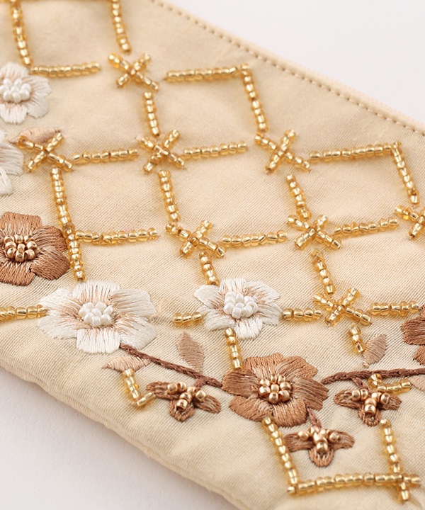 フラワー格子 刺繍ポーチS 15×10cm M42-2873