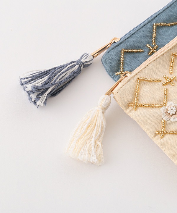 フラワー格子 刺繍ポーチS 15×10cm M42-2873