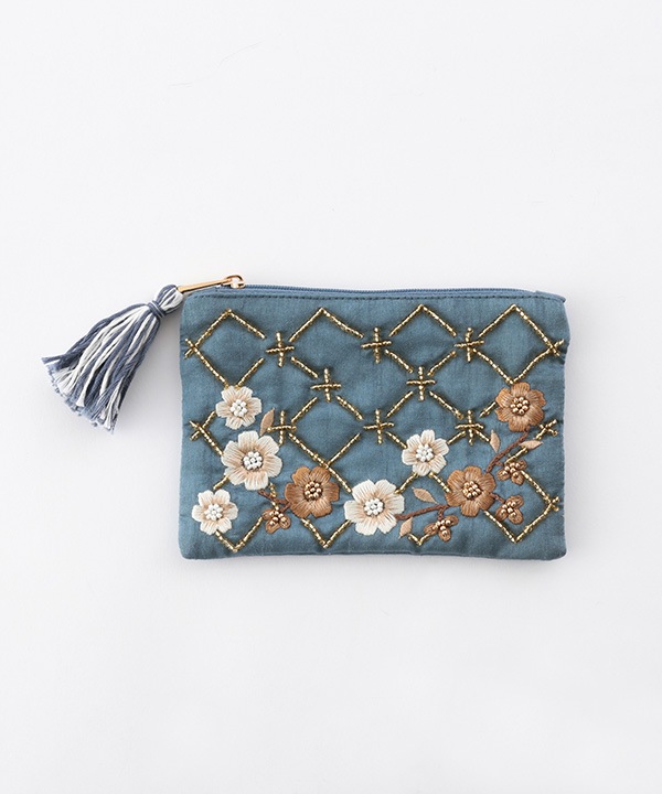 フラワー格子 刺繍ポーチS 15×10cm M42-2873