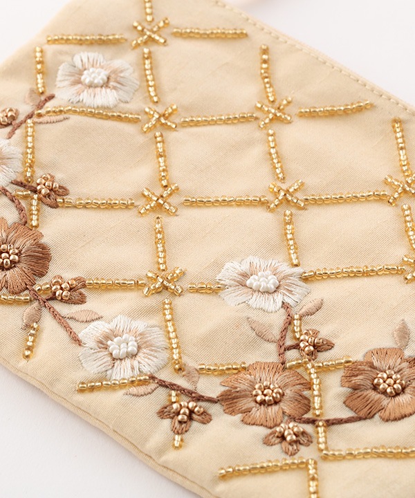 フラワー格子 刺繍ポーチL 18×13cm M42-2874