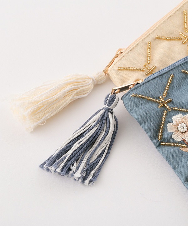 フラワー格子 刺繍ポーチL 18×13cm M42-2874