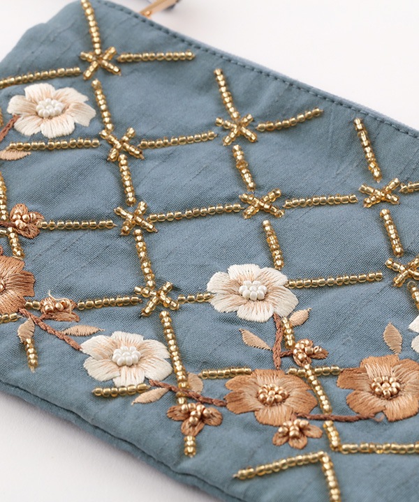 フラワー格子 刺繍ポーチL 18×13cm M42-2874