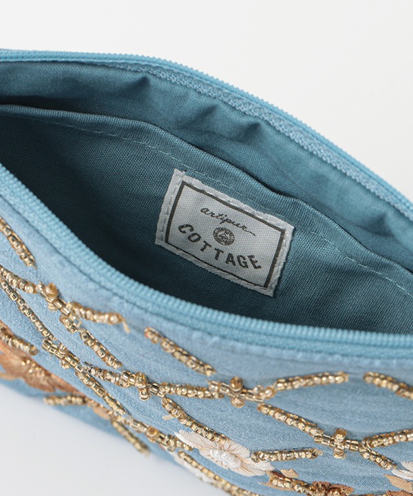 フラワー格子 刺繍ポーチL 18×13cm M42-2874