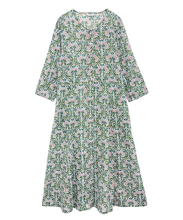 IROIROブロックプリントコットン前開ワンピース 25S081