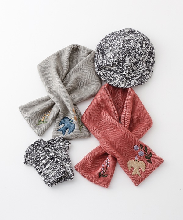 鳥柄アップリケミニショール B25W027