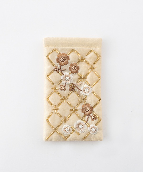フラワー格子 刺繍メガネケース M42-2875