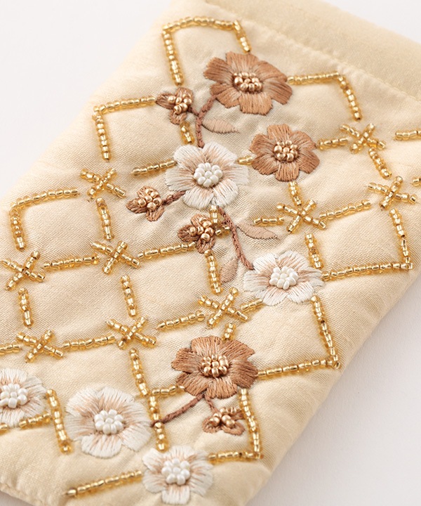 フラワー格子 刺繍メガネケース M42-2875