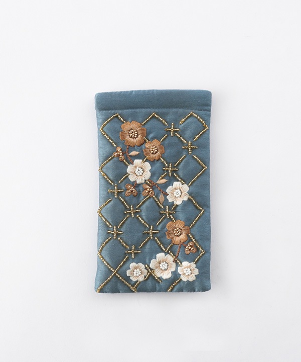 フラワー格子 刺繍メガネケース M42-2875