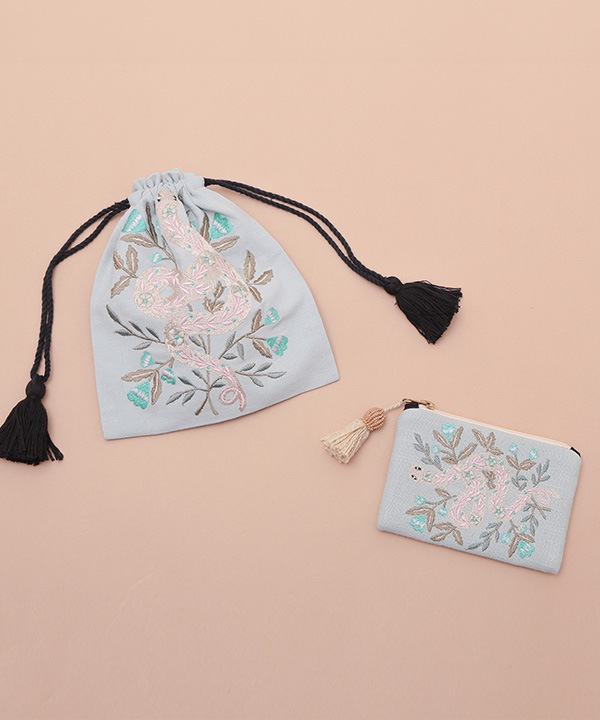 ヘビ刺繍 ポーチ M26-2686