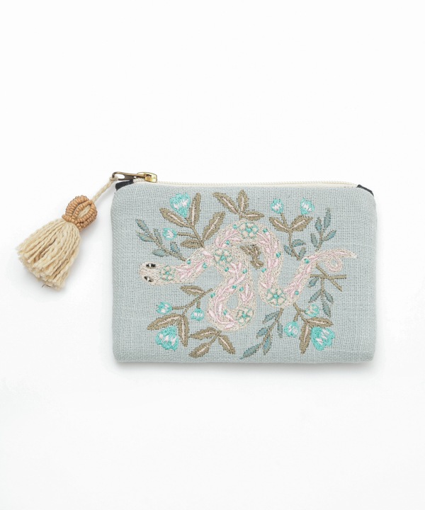 ヘビ刺繍 ポーチ M26-2686