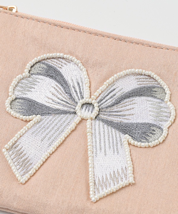 リボン刺繍ポーチ 15×10cm M42-2876