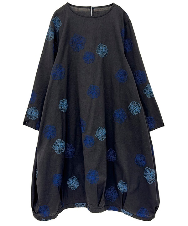 綿麻踊るお花たち刺繍コクーンワンピース 25W409
