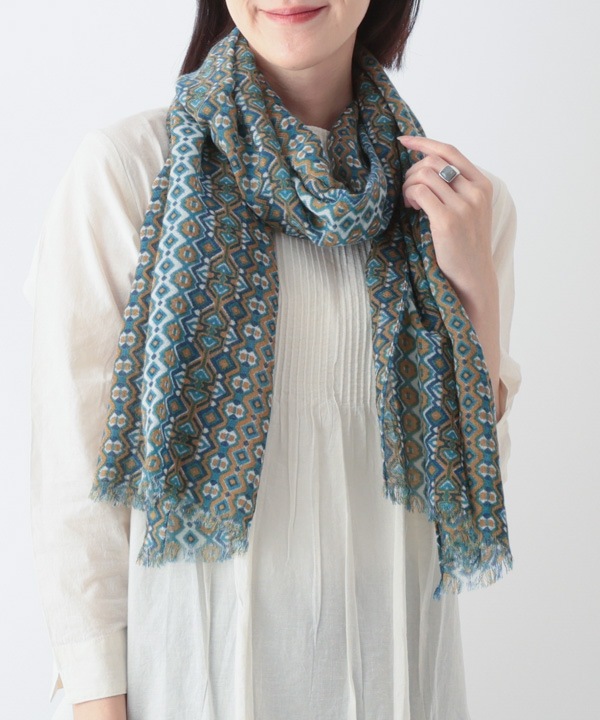 ウール100％ 幾何学柄プリントショール B25W029