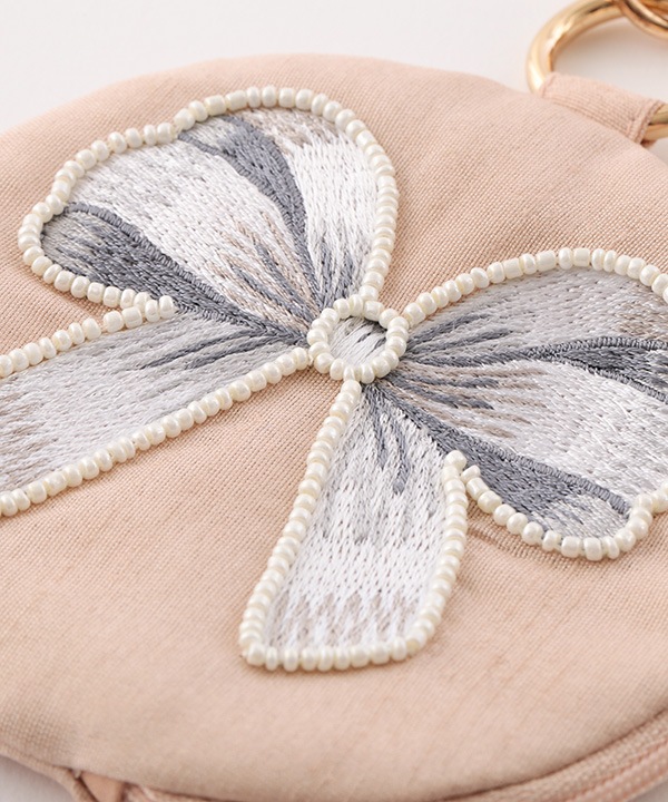 リボン刺繍キーポーチ 直径11cm M42-2877