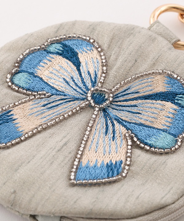 リボン刺繍キーポーチ 直径11cm M42-2877