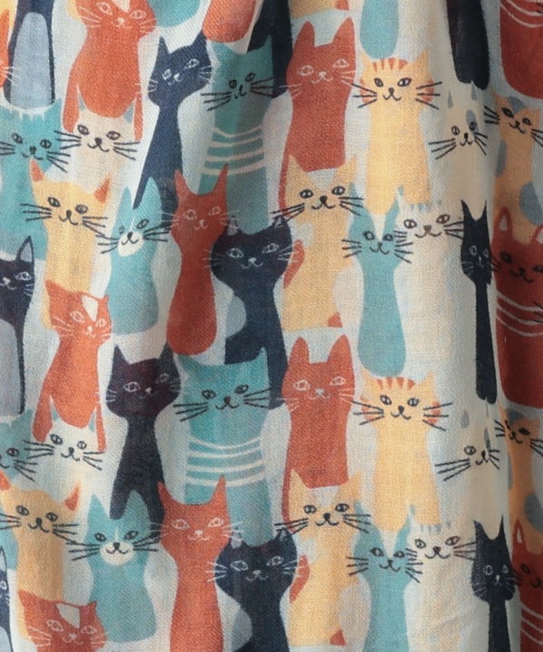 ウール100％ ネコ柄プリントショール B25W030