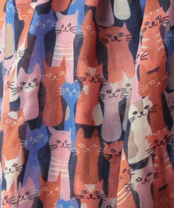 ウール100％ ネコ柄プリントショール B25W030