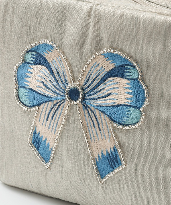 リボン刺繍コスメポーチ 12×12cm M42-2878