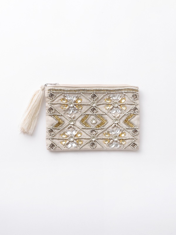 ビーズ刺繍ポーチ 15×10cm （2カラー）M42-1374
