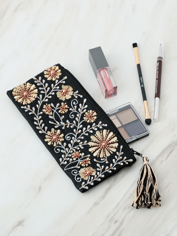 ビーズ刺繍横長ポーチ 20×9cm （3カラー）M42-1073