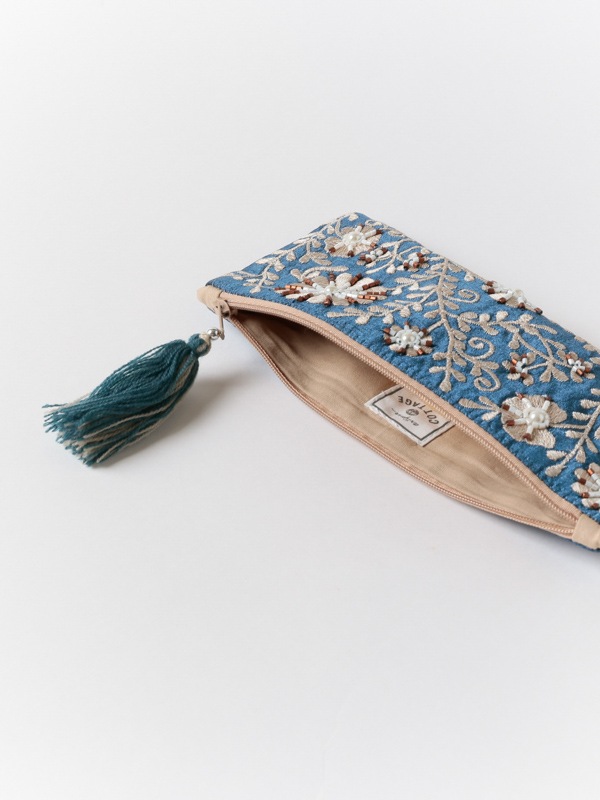 ビーズ刺繍横長ポーチ 20×9cm （3カラー）M42-1073