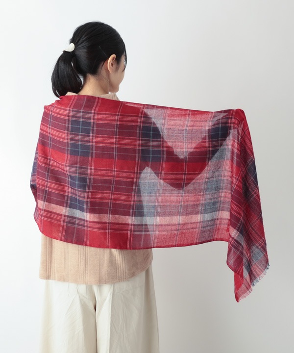 ウール100％ チェック柄ショール B25W031